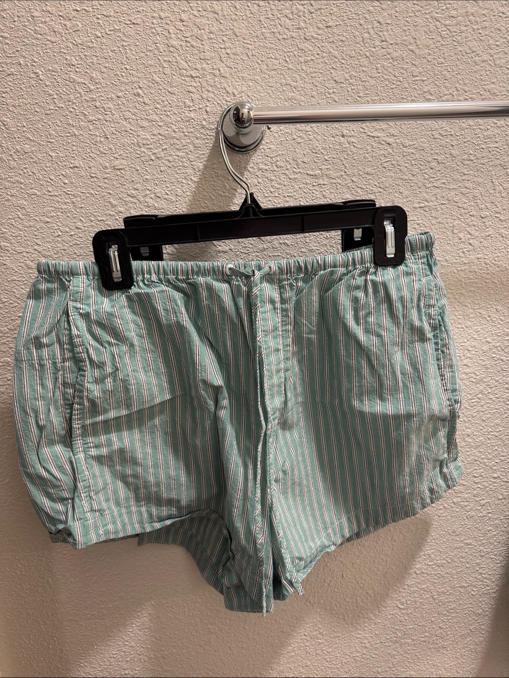 Madewell Poplin Mint and White Striped Drawstring Shorts